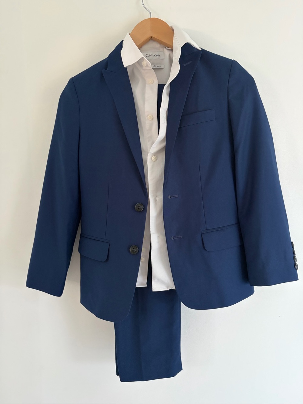 Calvin Klein Navy Blue Two-Button Kids Suit Jacket and Pants and white shirt